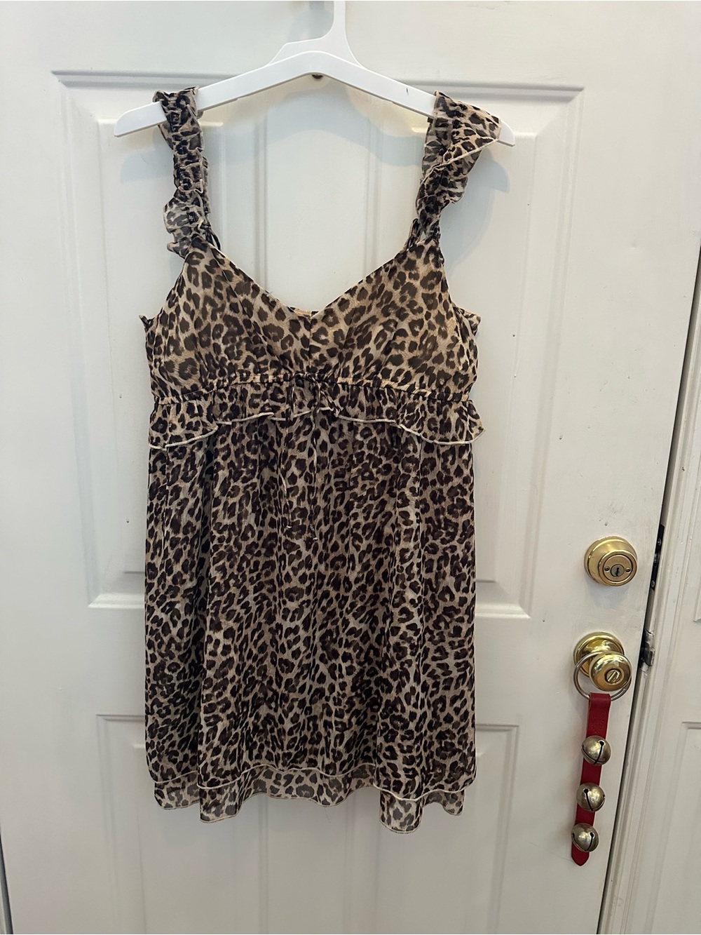 American Eagle Outfitters Leopard Print Ruffle Strap Dress - Brown/Black